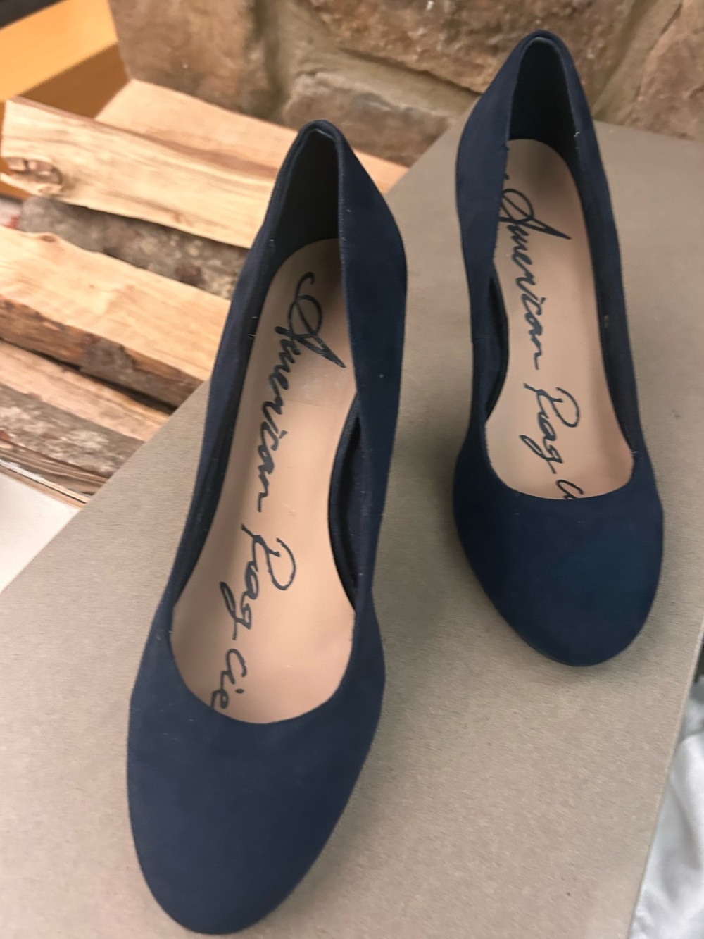 American Rag Navy Suede Round-Toe Heels 9